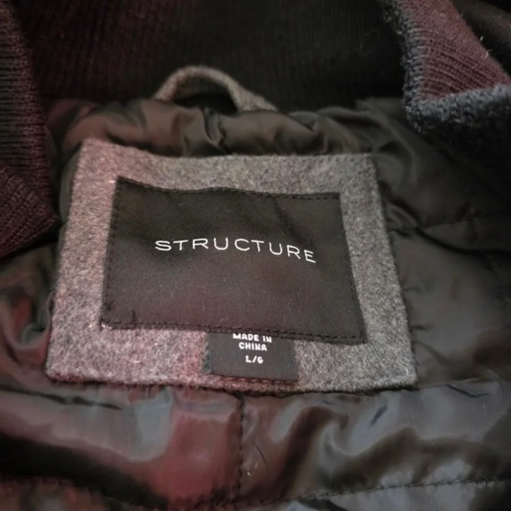 Structure Mens Wool Blend Hooded‎ Field Jacket Charcoal Grey Quilted Lining L